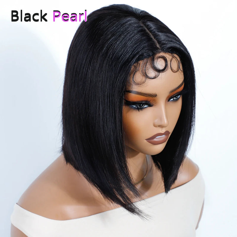 180% Density Cheap Nature Remy Black Dark Hair Wigs Sleek Peruvian Straight Lace Bob Wigs Short Lace Part Human Hair Wigs