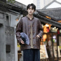 M-XXXXXL Plus Size Men PU Leather Vintage Frog Button Unique Design Hand Rubbed Finish Stand Collar Tang Suit Jacket