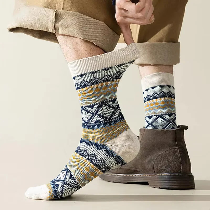 4 Pairs Man Short Socks Retro Bohemian Stripe Style | SAMAG