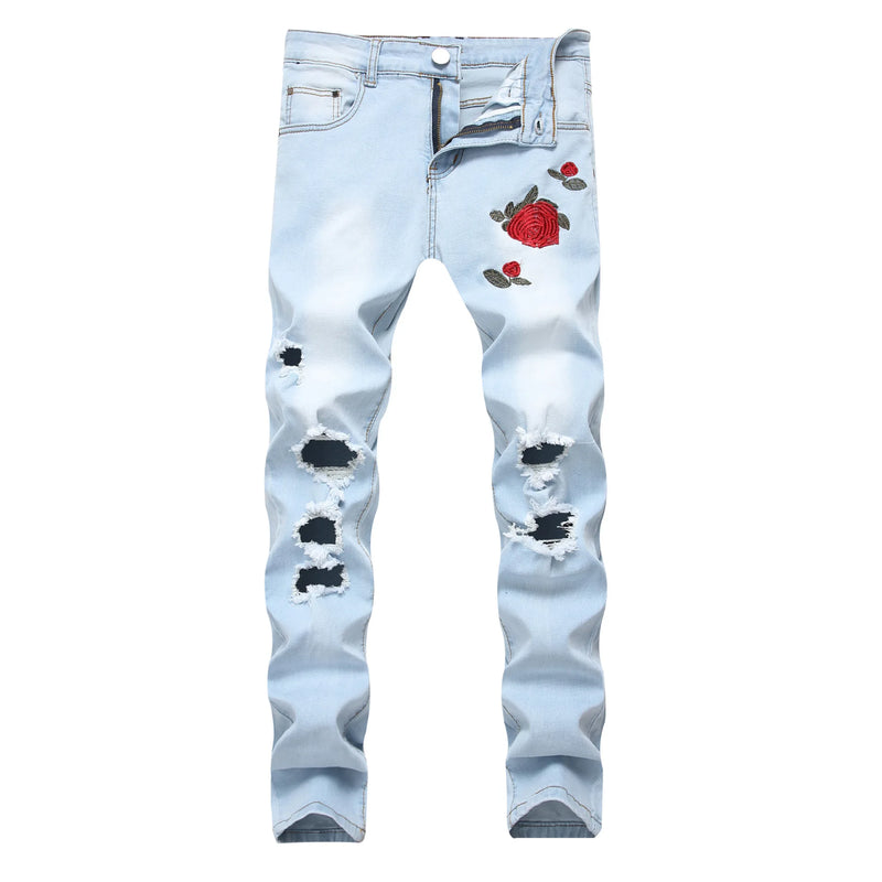 Men's Light Blue Stretch Jeans for Fall, Denim Pants | SAMAG