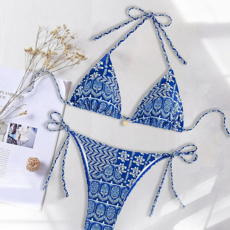 Women's Two Piece Bikini Set 2025, Sexy Triangle Push Up Swimsuit, Floral Print Bathing Suit, Beach Swimwear