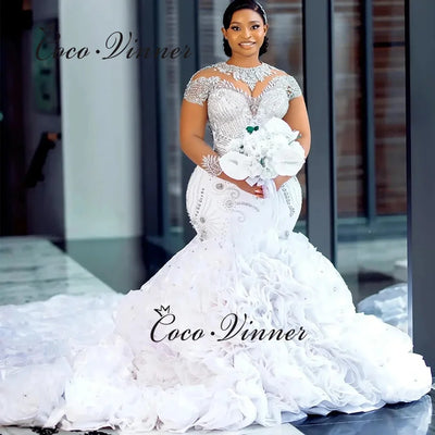 Customized Organza Ruffles Train Africa Wedding Dresses | SAMAG