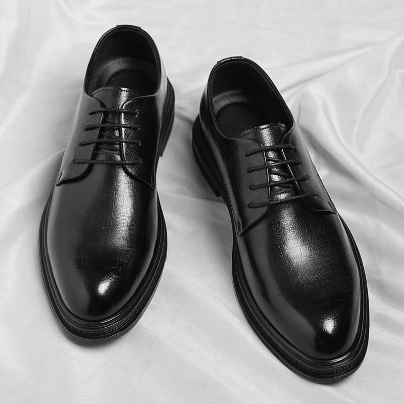 Lace Up Derby Men Shoes with Round Toe Low Heel Comfortable Breathable Non Slip Business Daily Office Formal Men Shoes