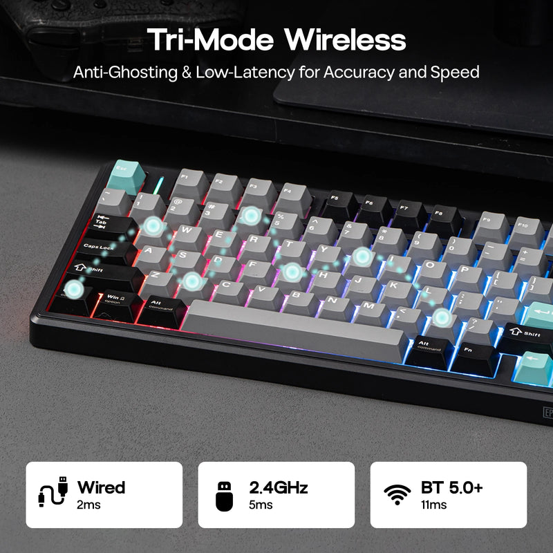 EPOMAKER TH80 V2 75% ANSI US Layout Wired/Bluetooth/2.4Ghz Wireless Mechanical Gaming Keyboard with Programmable Keys & Knob