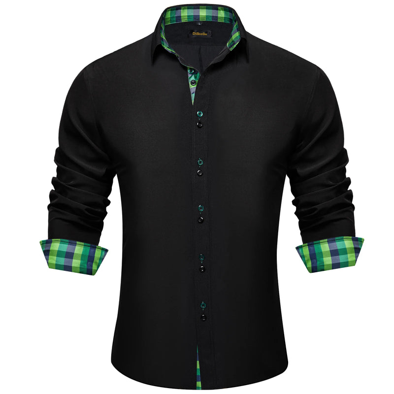 Men's Polyester Cotton Solid Black Shirts Long Sleeve | SAMAG