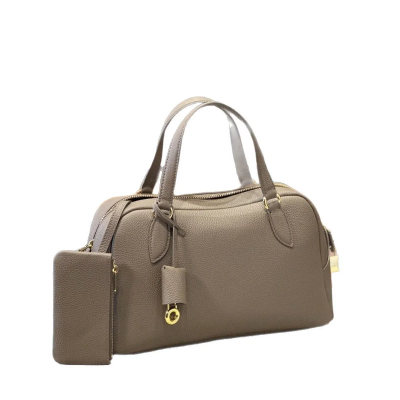 2026New Personality Grain First Layer Calf Leather with Shoulder Strap Large Capacity Boston One Shoulder Portable Crossbody Bag