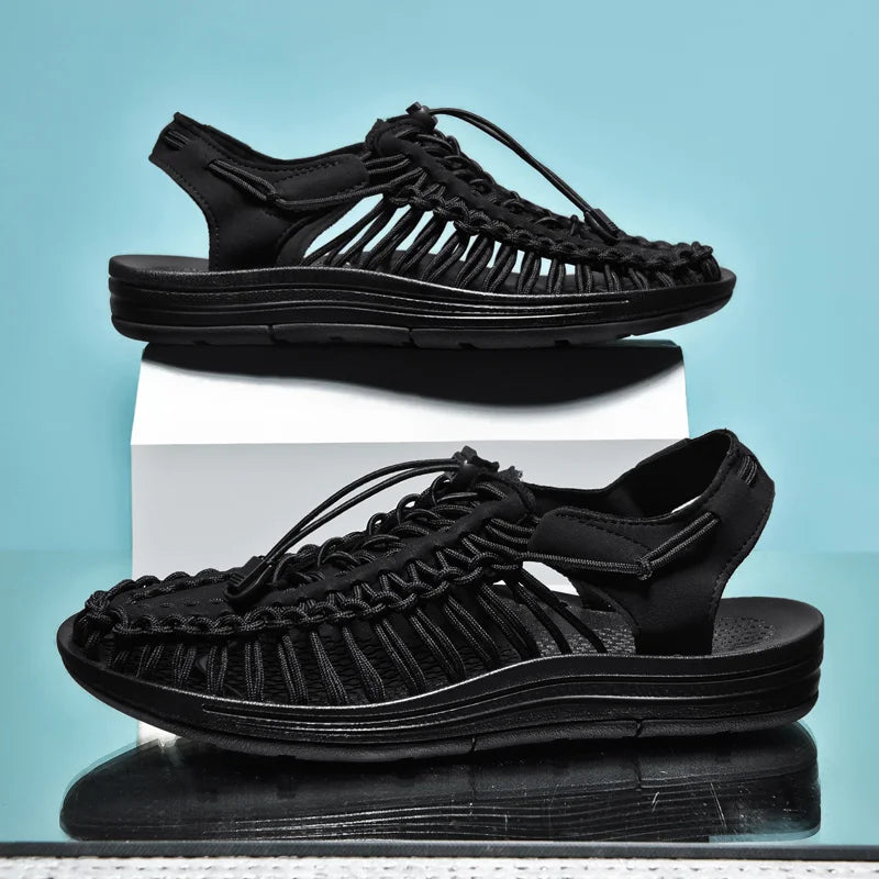 Summer Men Sandals Women Slippers Weaving Design Beach Sandals Breathable Casual Flat Sandals Outdoor Couples Sandals Size 48
