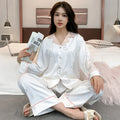 Women's Ice Silk Pajama Set Long Sleeve Pants Lightweight | SAMAG