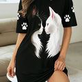 Little Cat in a Crown' Printed Long T-Shirt Short-Sleeved | SAMAG