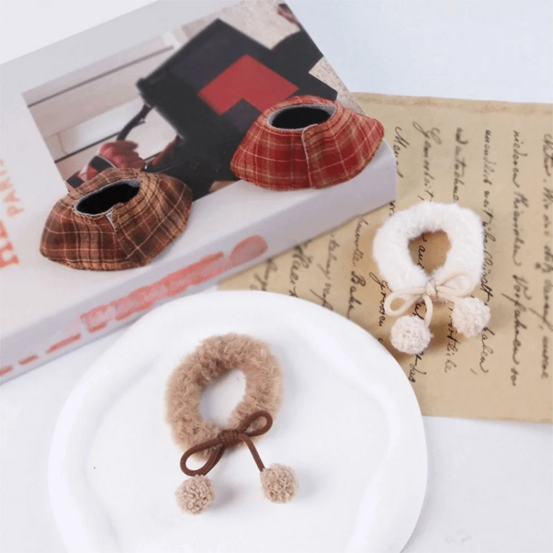 Cute Warm Plaid Hamster Cape Windproof Comfortable Furry Collar Scarf Set Adjustable Pet Transformation Outfit Costume Party