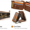 CONTACT'S Genuine Crazy Horse Leather Men Wallets Vintage Trifold Wallet Zip Coin Pocket Purse Cowhide Leather Wallet For Mens