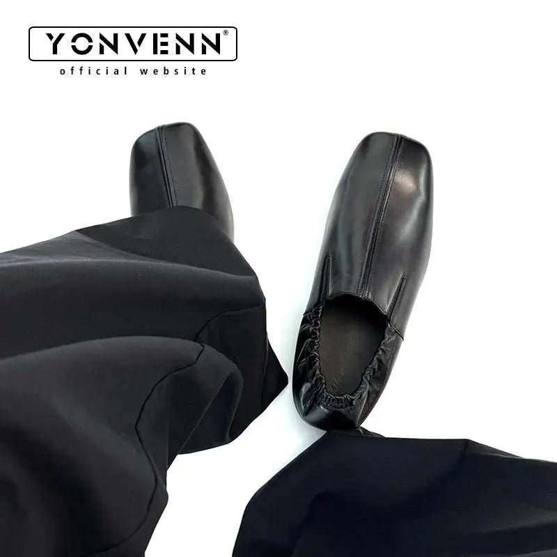 Square headed monk leather shoes men's slip in loafers lazy shoes casual business cleanfit formal dress shoes