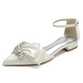 Satin Rhinestones Wedding Flats Shoes Pointed Toe Ankle Buckle Strap Women Flat Sandals for Bridesmaids/Prom/Evening