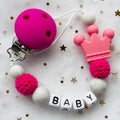 Free Custom Personalized Name Pacifier Clips Handmade Beech Wood Chain Silicone Crown Holder Soother Baby Teething Toy Chew Gift
