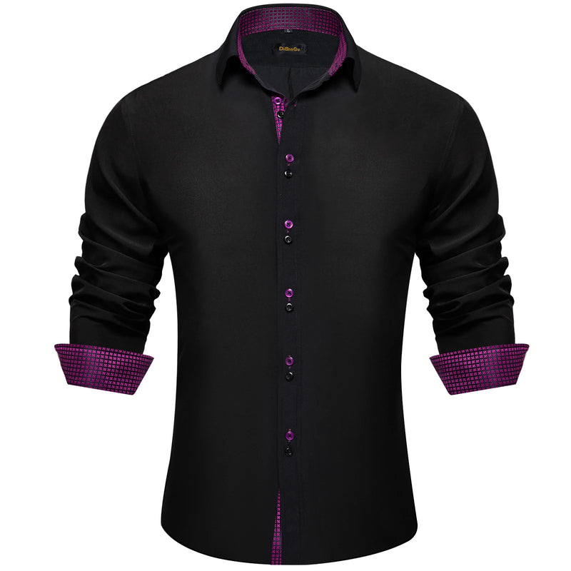Men's Polyester Cotton Solid Black Shirts Long Sleeve | SAMAG