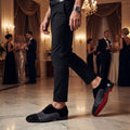 Piergitar Toe Cap Crystals Feature Luxurious Patchwork Velvet Oxfords Shoe Handmade Men Dress Shoes CL Same Red Sole Alpha Flats