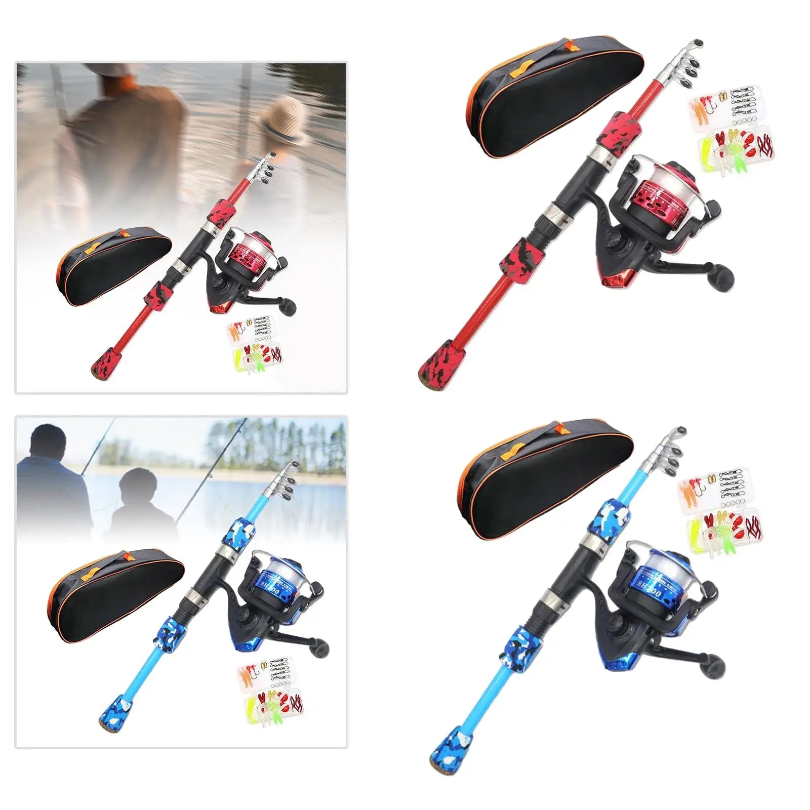 Kids Fishing Rod Set EVA Handle Grip Portable Outdoor with Carrier Bag Adjustable 38.5cm to 120cm Complete Fishing Rod Set