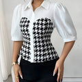 Women's Blouse Spring Summer Black White Tops Houndstooth - View 3 | SAMAG