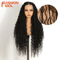 FASHION IDOL 32 inch 13x4 Box Braided Lace Frontal Wigs For Black Women Synthetic Brown Twist Faux Locs Wigs Goddess Braids Wigs