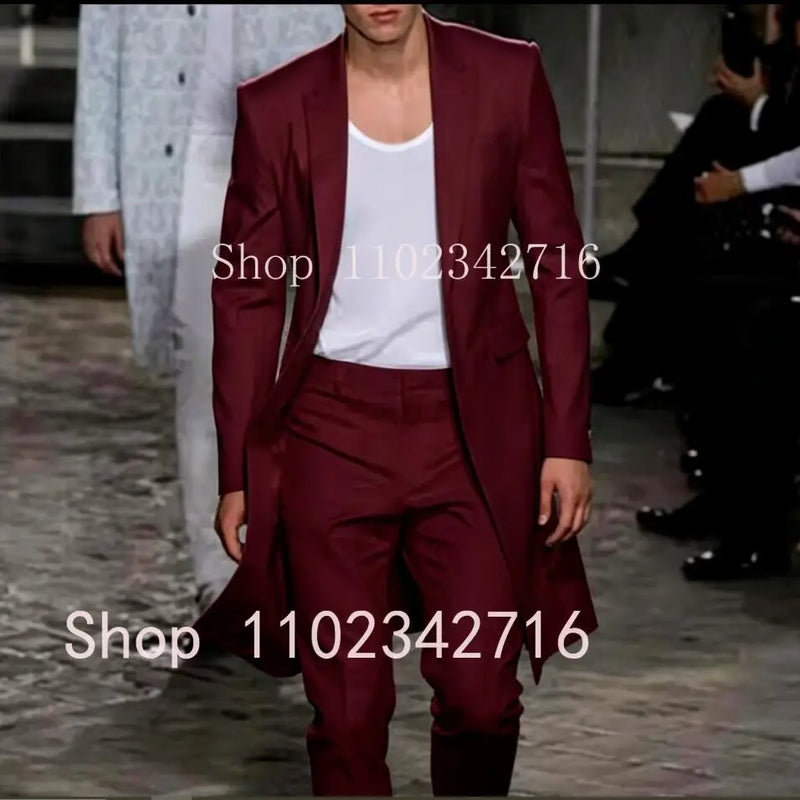 2025 New Summer Long Jacket Wedding Suits for Men White Trousers Groom Tuxedos Classic Lapel Man Blazer 2 Pieces Coat Pants Prom