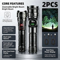2PCS Super Bright Rechargeable LED Flashlight with COB Side Light & Digital Display, USB-C Fast Charging, Zoomable Tactical Torch for Outdoor Camping Hiking Emergency