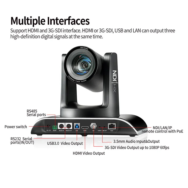 NDI PTZ Camera 30X Zoom 1080P60fps PTZ Camera with POE HDMI SDI USB+PTZ Camera Controller ideal for Live Streaming and Broadcast