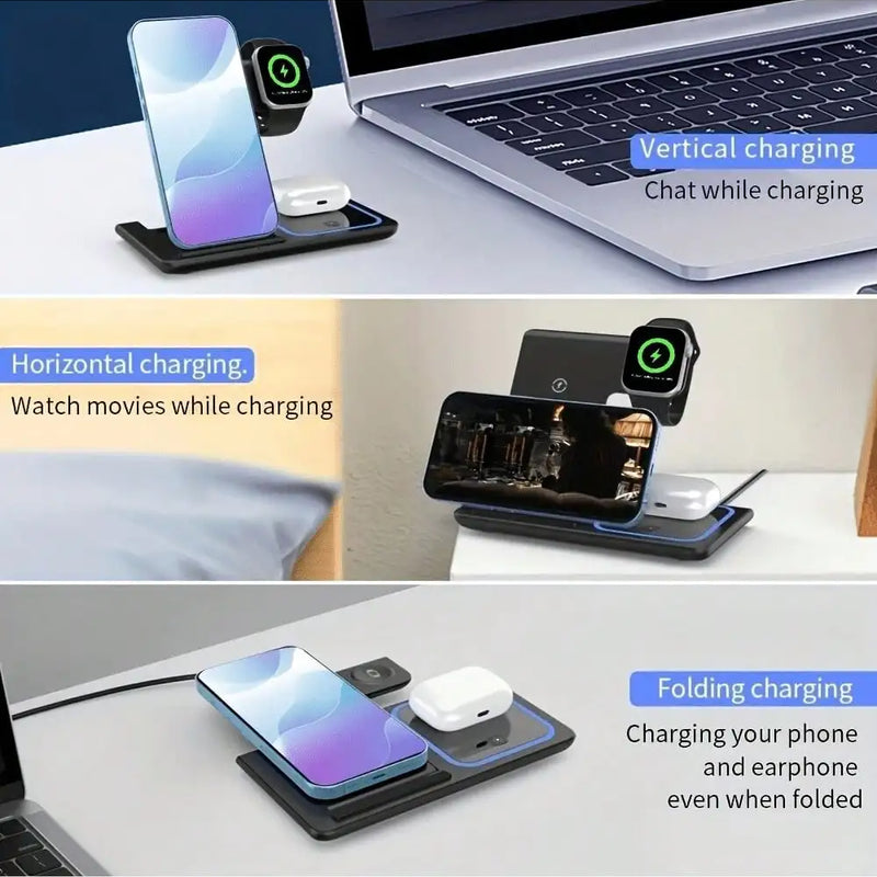 Wireless Charger 3-In-1 Charging Station,Wireless Charger Mobile Phone Holder, LED 3 in 1 Wireless Charger Station For iPhone 17 16 15 14 13 12 Pro Max Apple Watch 10/9/8/7/6/5 AirPods 3/2 Fast Charging Dock