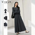 VIMLY Dark Gray Knit Two Piece Set 2026 Autumn Women Round Neck Top High Waist A-line Long Skirt Commuter Matching Outfit A0097