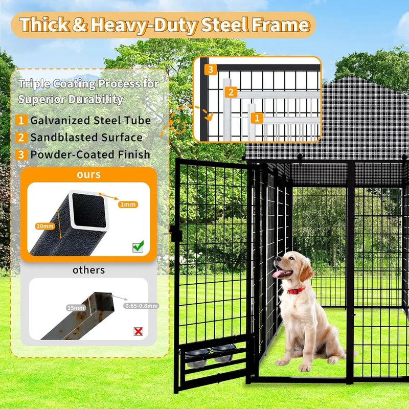 Large Dog Kennel Outside with Roof Heavy-Duty Indoor Outdoor Run Dog Enclosure with Removable Cover Dog Pens Outside
