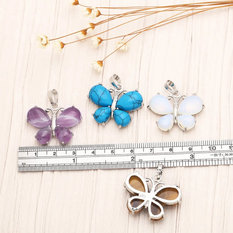 OCESRIO Vintage Natural Stone Butterfly Pendant for Necklace Copper Amethyst Reiki Pendulum DIY Jewelry Making Supplies pdta921