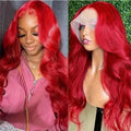 Hot Red Human Hiar Wigs 13x4 13x6 Lace Frontal Wig Body Wave Brazilian Colored Human Hair Wigs 30 36 Inch for Women  Pre plucked