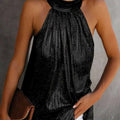 Women Gold Blouse 2025 New Fashion High Neck Sleeveless Hatler Tank Top Vest Summer Casual Loose Blouse Shirt Tee