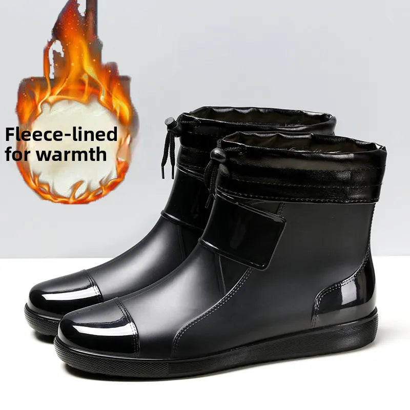 Extra Large Size Men's Rain Boots Anti-Slip Kitchen Work Rubber Shoes Waterproof Summer Boots Slip-On Flat Bottom Shoes