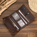 Men's Vintage Crazy Horse Leather Chain Wallet Genuine Leather Bifold Long Wallet Snap Card Holder Purse Zipper Coin Rfid Pocket