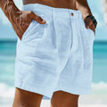 Summer Cotton Linen Shorts for Men Solid Casual Button | SAMAG