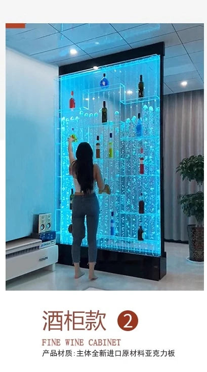 Water curtain wall, running water screen partition company, family entrance acrylic calligraphy and painting flat wine cabinet
