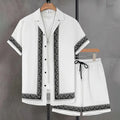 Men's Summer Holiday Suit Retro Textured Printed Border Shirt Short Sleeve Two Piece Breathable Pool - View 6 | SAMAG