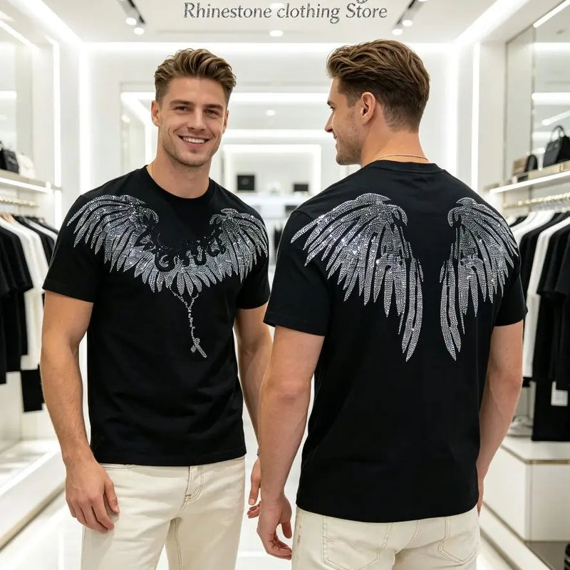 Men's Rhinestone Tracksuit Set European Luxury Streetwear Casual Daily Outfit T - Shirt And Pants - View 8 | SAMAG