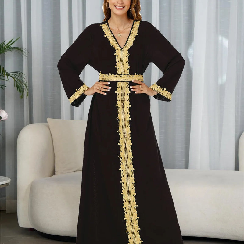 Dubai Abaya for Women Kaftan Muslim Dress Gold Embroidery | SAMAG