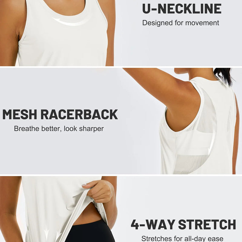 TACVASEN Womens Mesh Racerback Workout Tank Top Yoga Sleeveless Shirt High Low Curved Hem Quick Dry Breathable Athletic Vest