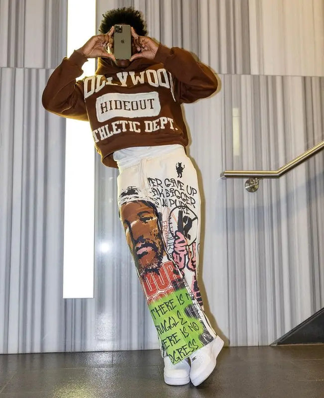 American Cartoon Graffiti Sweatpants Y2K Pants Mens Gothic Hip Hop Cartoon Retro Baggy Elastic Waist Jogging Casual Trousers