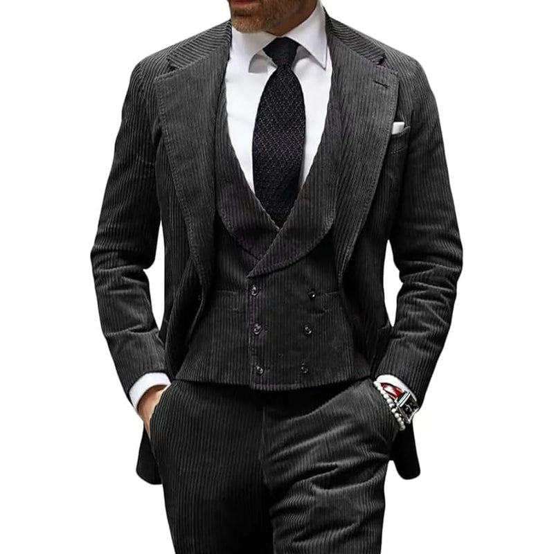 Camel Velvet Men's Suit 3 Piece Corduroy Blazer Vest Pants Set for Business Events Wedding Grooms Banquet Party Custom Tuxedo