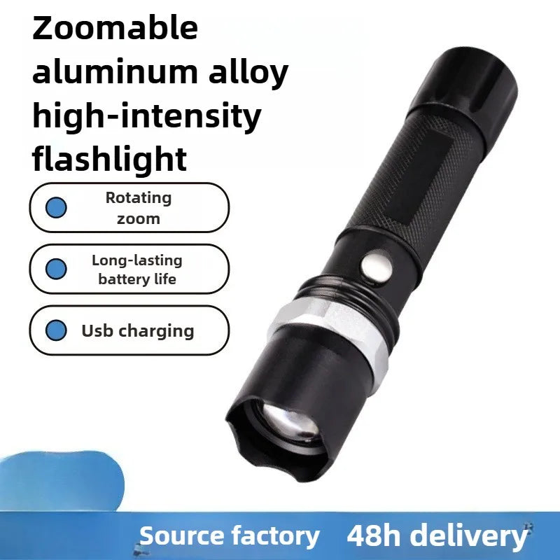 Rechargeable Aluminum Alloy Zoomable Flashlight Super Bright LED Light for Outdoor Camping Hiking Long-Distance Use