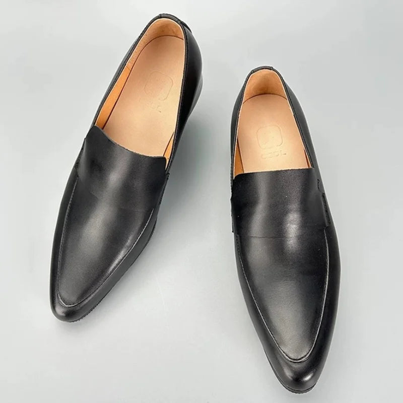 Men's Summer Genuine Leather Breathable Formal Business Shoes Wedding White Leather Shoes Korean Style Pointed Toe Loafers