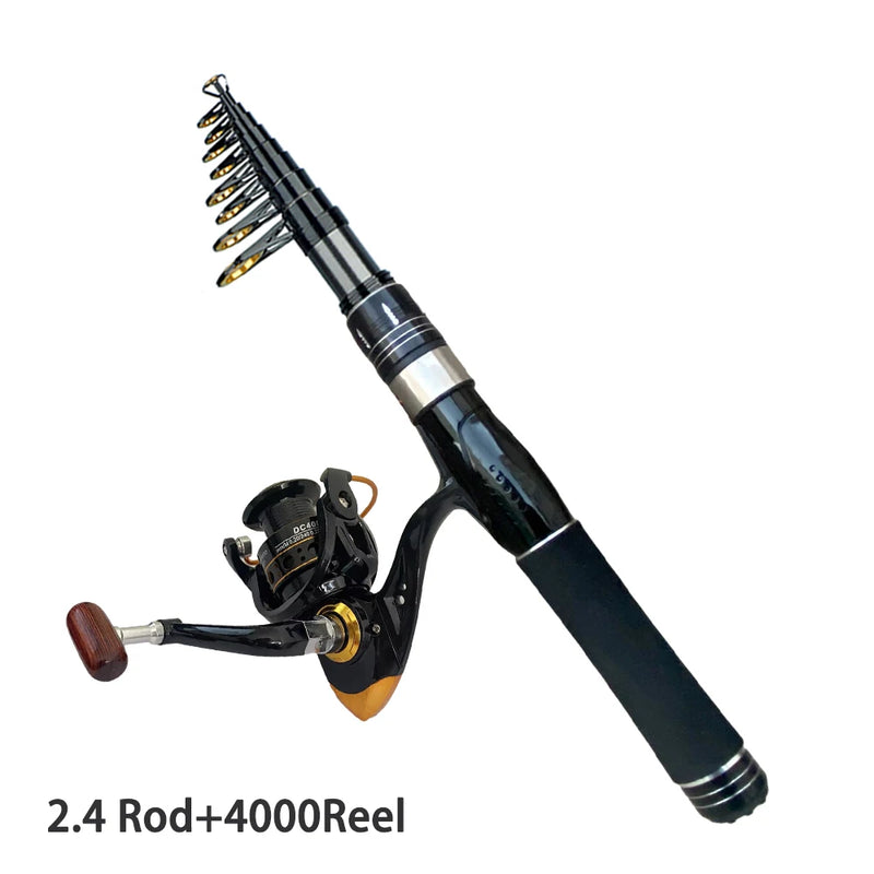 1.5/1.8/2.1/2.4M Fishing Rod Reel Set Ultra Light Carbon Fiber Rod and 5.2:1 Gear Ratio Reel Travel Sea Freshwater Fishing Set