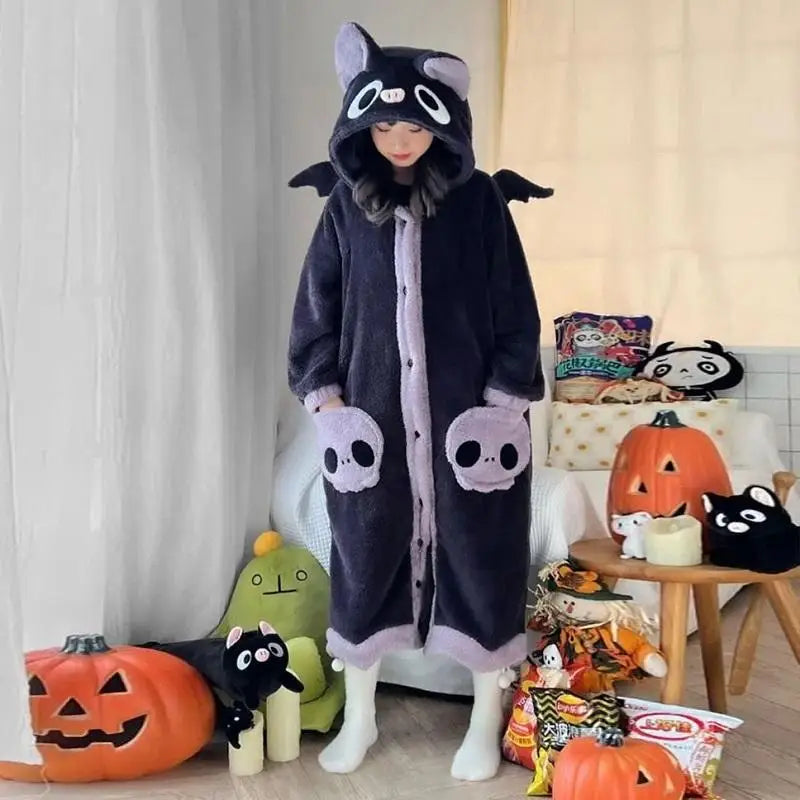 Winter Pajamas For Women Cartoon Hooded Long Robe Cute | SAMAG