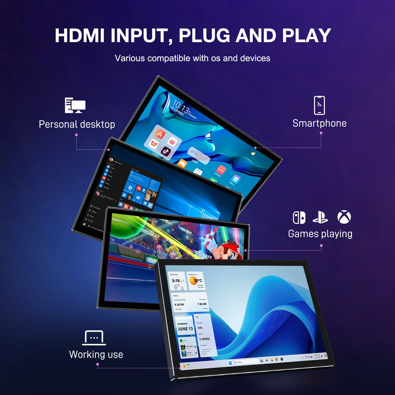 Unew 11 inch Portable Touch Monitor | 2.5K IPS, WQXGA, 350cd 92% NTSC USB-C/HDMI, VESA 75x75mm & Stand, For Mobile Phones Laptop