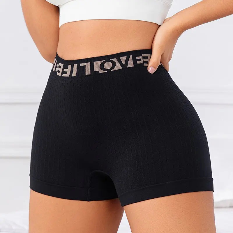 Ribbed Yoga Shorts Seamless High Waist Hip Lifting Elastic Breathable Quick Dry Fitness Running Casual Sports Bottoms for Women