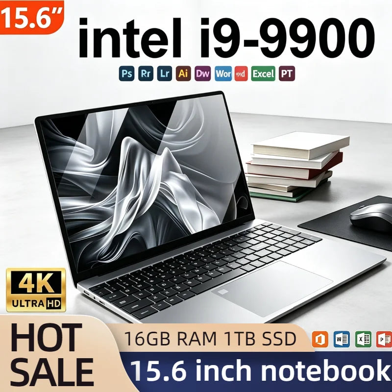 Ultra Slim 15.6 Inch Laptop 32GB RAM 512GB 1TB SSD Intel Core i9 9900 8C 16T 5GHz Gaming Notebook 1920x1080 Office PC
