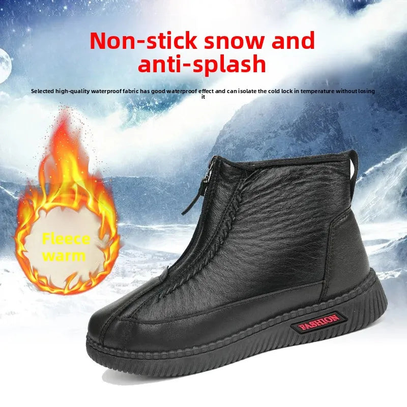 Beijing Winter Women's Cotton Boots Warm Fleece Lined Soft Bottom Snow Boots Anti Slip Shoes for Middle Aged And Elderly Mothers